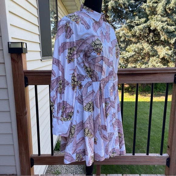 Desmond & Dempsey x H&M XS Cotton Banana Leaf Print Button Dress Puff Sleeve - Picture 5 of 15